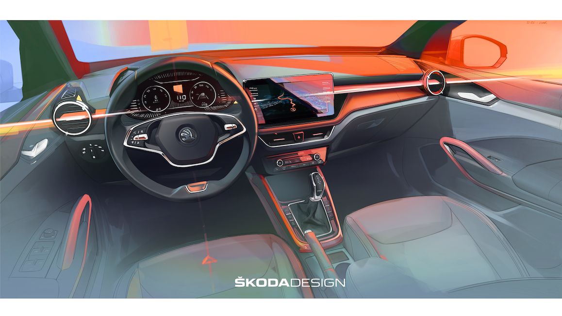 Škoda Fabia ukazuje interiér, nové logo modelu nepřehlédnete
